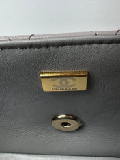 MINI FLAP BAG 20 IN LIGHT GRAY GLOSSY CALFSKIN GOLD HARDWARE
