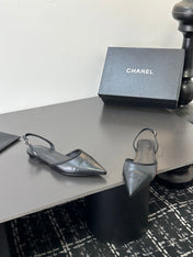 CHANEL 26S SLINGBACK FLATS IN BLACK LAMBSKIN