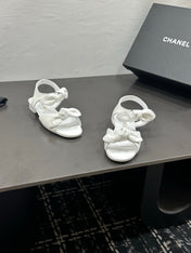 CHANEL 26S BOW SANDALS IN WHITE CALFSKIN