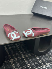 CHANEL 26S BALLET FLATS IN DARK RED CALFSKIN WITH WHITE CC LOGO