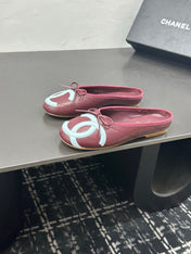 CHANEL 26S BALLET FLATS IN DARK RED CALFSKIN WITH WHITE CC LOGO