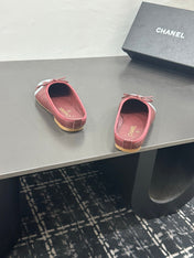 CHANEL 26S BALLET FLATS IN DARK RED CALFSKIN WITH WHITE CC LOGO