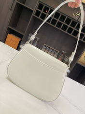 PRA 25 CLEO FLAP SHOULDER BAG IN WHITE BRUSHED LEATHER