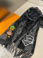 TIGER PATTERN SCARF 205 CM IN BLACK CASHMERE  390875