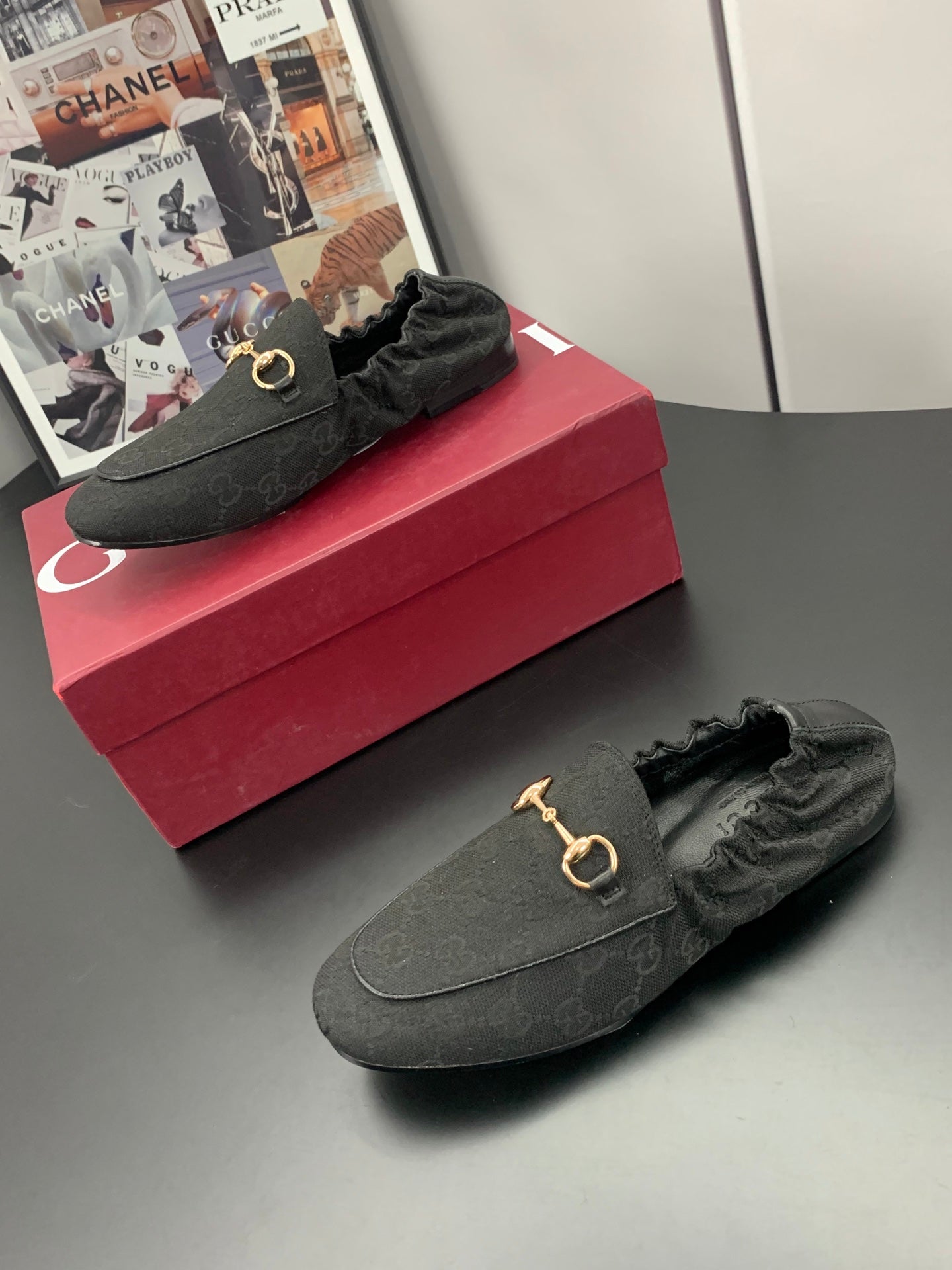 GUCCI 26S LOAFERS IN BLACK CANVAS