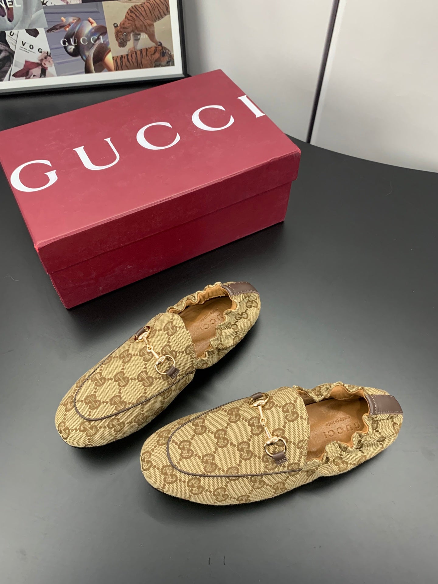 GUCCI 26S LOAFERS IN DARK BEIGE CANVAS