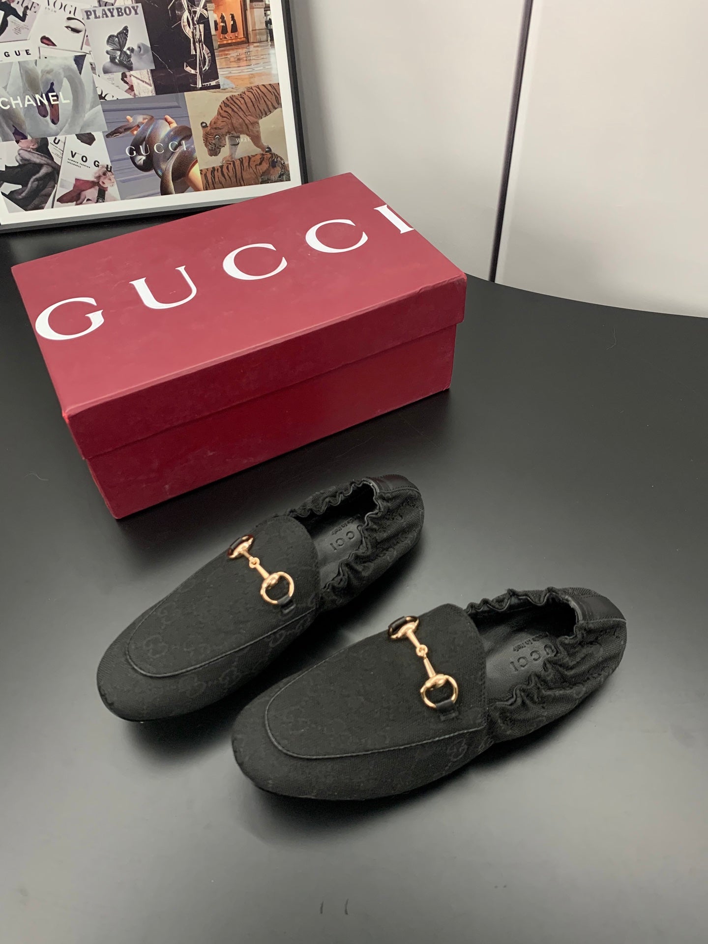 GUCCI 26S LOAFERS IN BLACK CANVAS