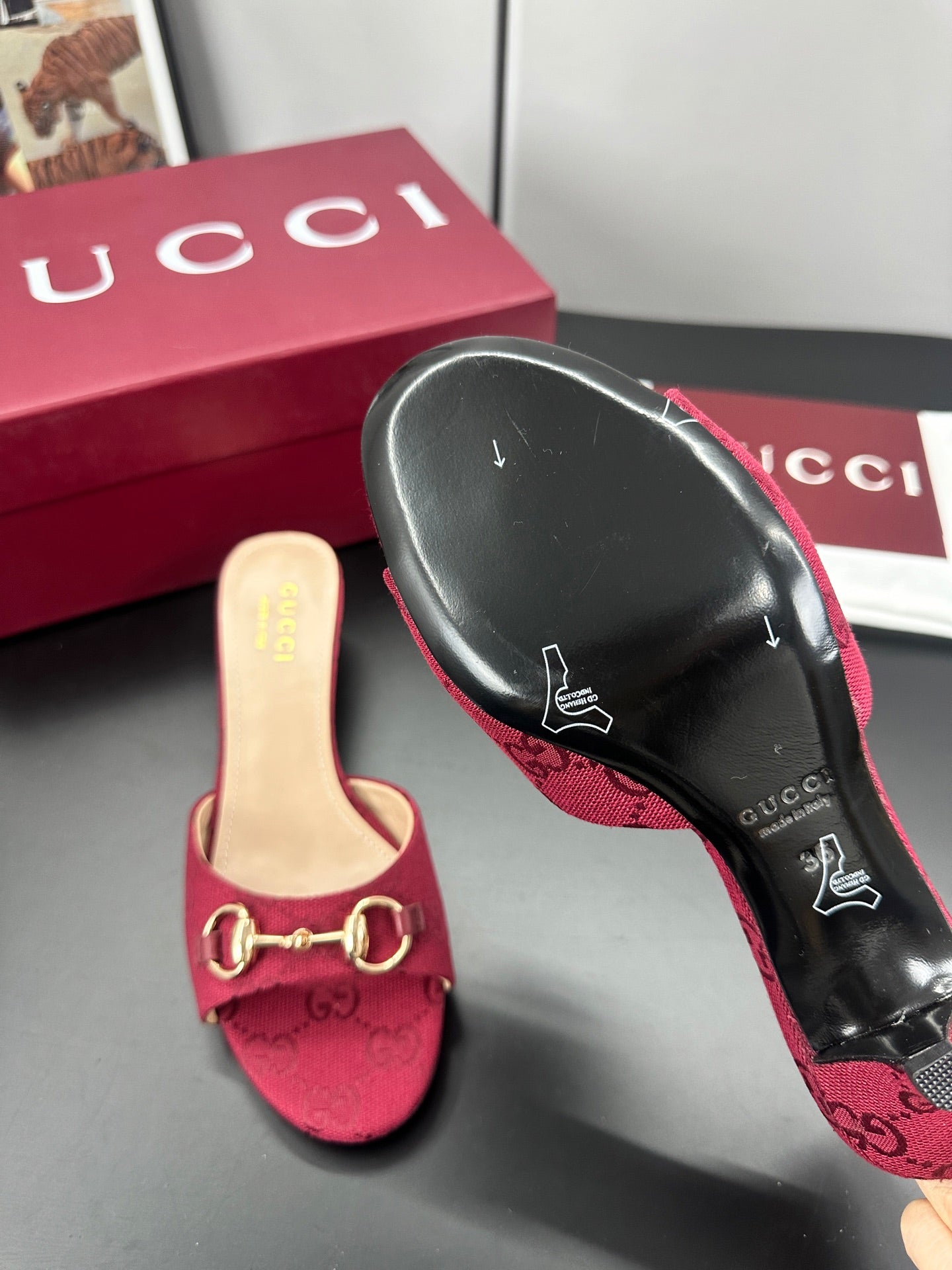 GUCCI 26S HIGH-HEELED SANDALS 50 MM IN RED CANVAS