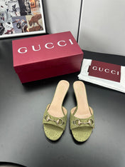 GUCCI 26S HIGH-HEELED SANDALS 50 MM IN MOSS GREEN CANVAS
