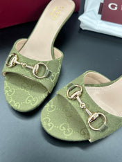 GUCCI 26S HIGH-HEELED SANDALS 50 MM IN MOSS GREEN CANVAS