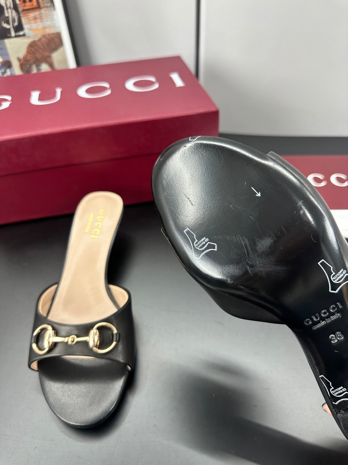 GUCCI 26S HIGH-HEELED SANDALS 50 MM IN BLACK CALFSKIN