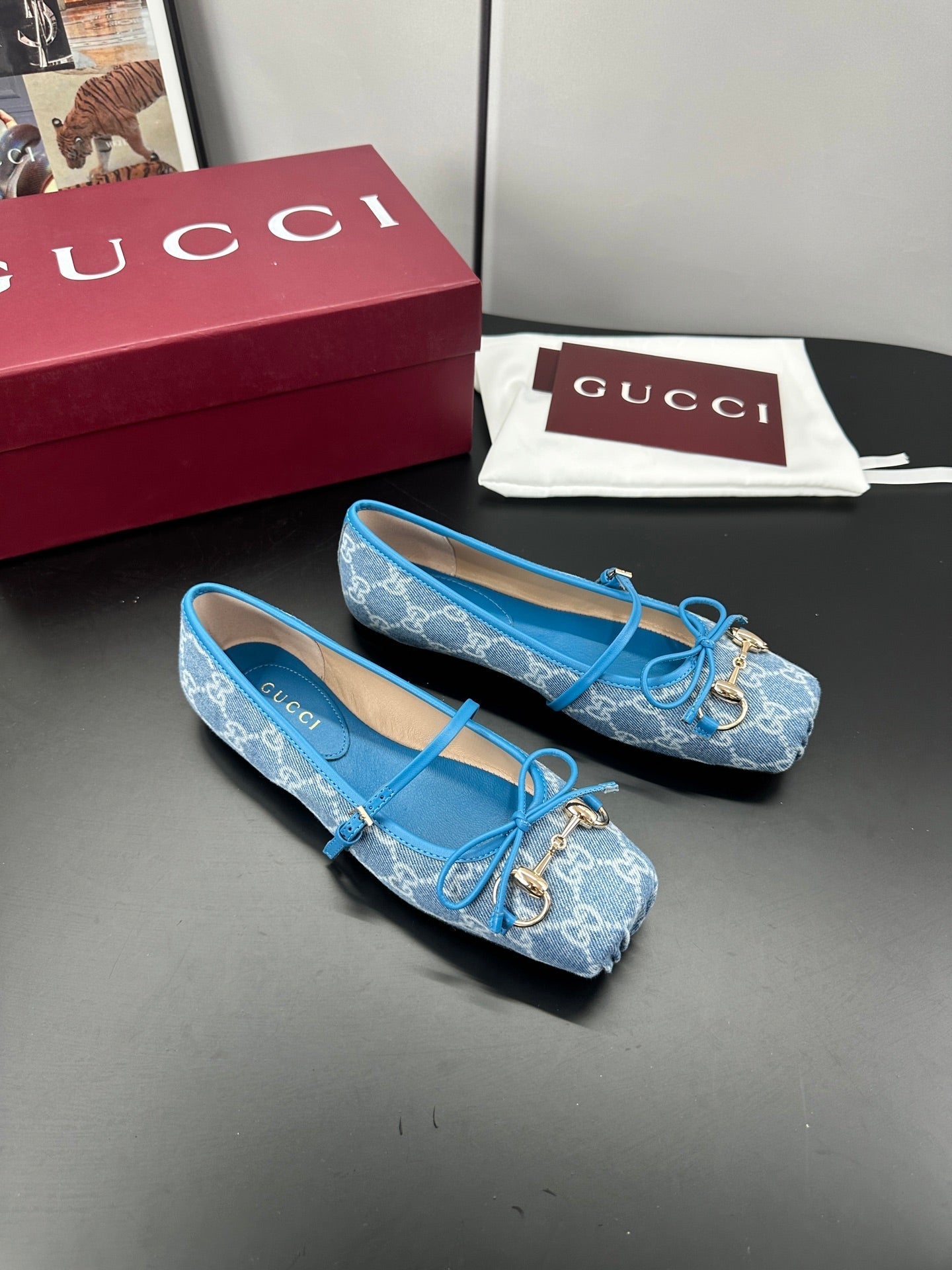 GUCCI 26S BALLET FLATS IN BLUE DENIM
