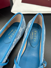 GUCCI 26S BALLET FLATS IN BLUE DENIM
