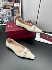 GUCCI 26S VITTORIA BALLERINA SHOES IN CREAM WHITE CALFSKIN
