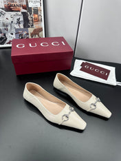 GUCCI 26S VITTORIA BALLERINA SHOES IN CREAM WHITE CALFSKIN