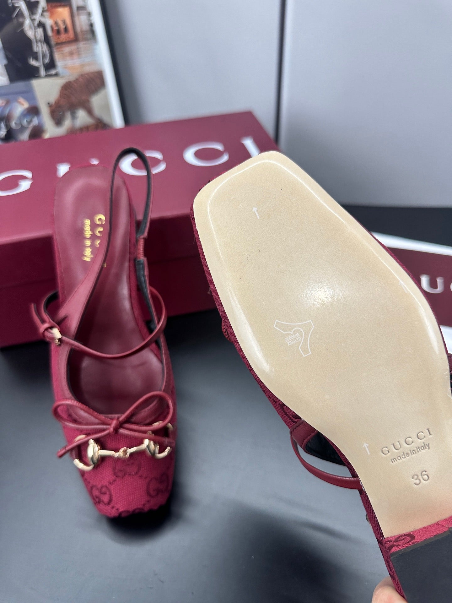 GUCCI 26S SLINGBACK 25 MM IN RED CANVAS