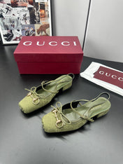 GUCCI 26S SLINGBACK 25 MM IN MOSS GREEN CANVAS