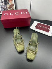 GUCCI 26S SLINGBACK 25 MM IN MOSS GREEN CANVAS