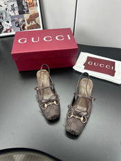GUCCI 26S SLINGBACK 25 MM IN TAUPE BROWN CANVAS