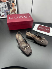 GUCCI 26S SLINGBACK 25 MM IN TAUPE BROWN CANVAS
