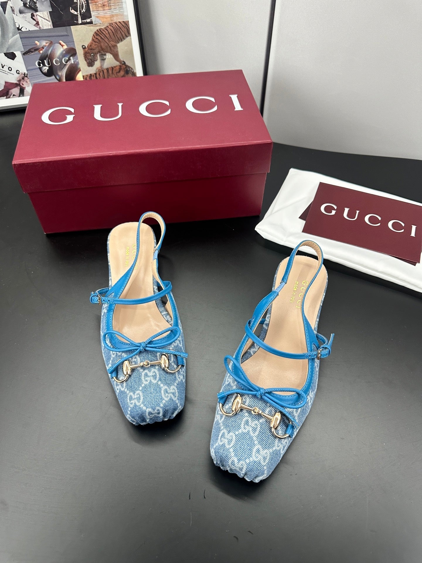 GUCCI 26S SLINGBACK 25 MM IN BLUE DENIM