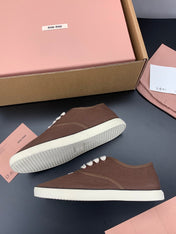 MIUMIU 26S LACE UP SNEAKERS IN DARK BROWN CANVAS RUBBER SOLE