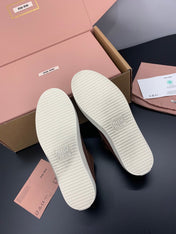 MIUMIU 26S MARY JANE FLATS IN DARK BROWN CANVAS LOGO