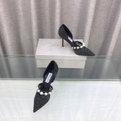 JIMMY CHOO 26S HIGH HEELS 85 MM IN BLACK LACE PEARL-EMBELLISHED