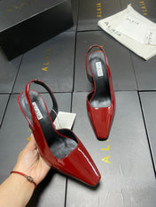 ALAIA 26S WEDGE SLINGBACKS 95 MM IN DARK RED PATENT CALFSKIN