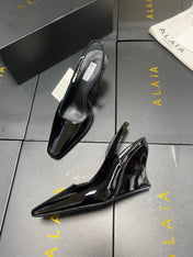 ALAIA 26S WEDGE SLINGBACKS 95 MM IN BLACK PATENT CALFSKIN