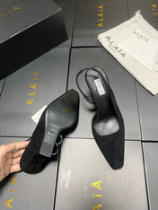 ALAIA 26S WEDGE SLINGBACKS 95 MM IN BLACK SUEDE