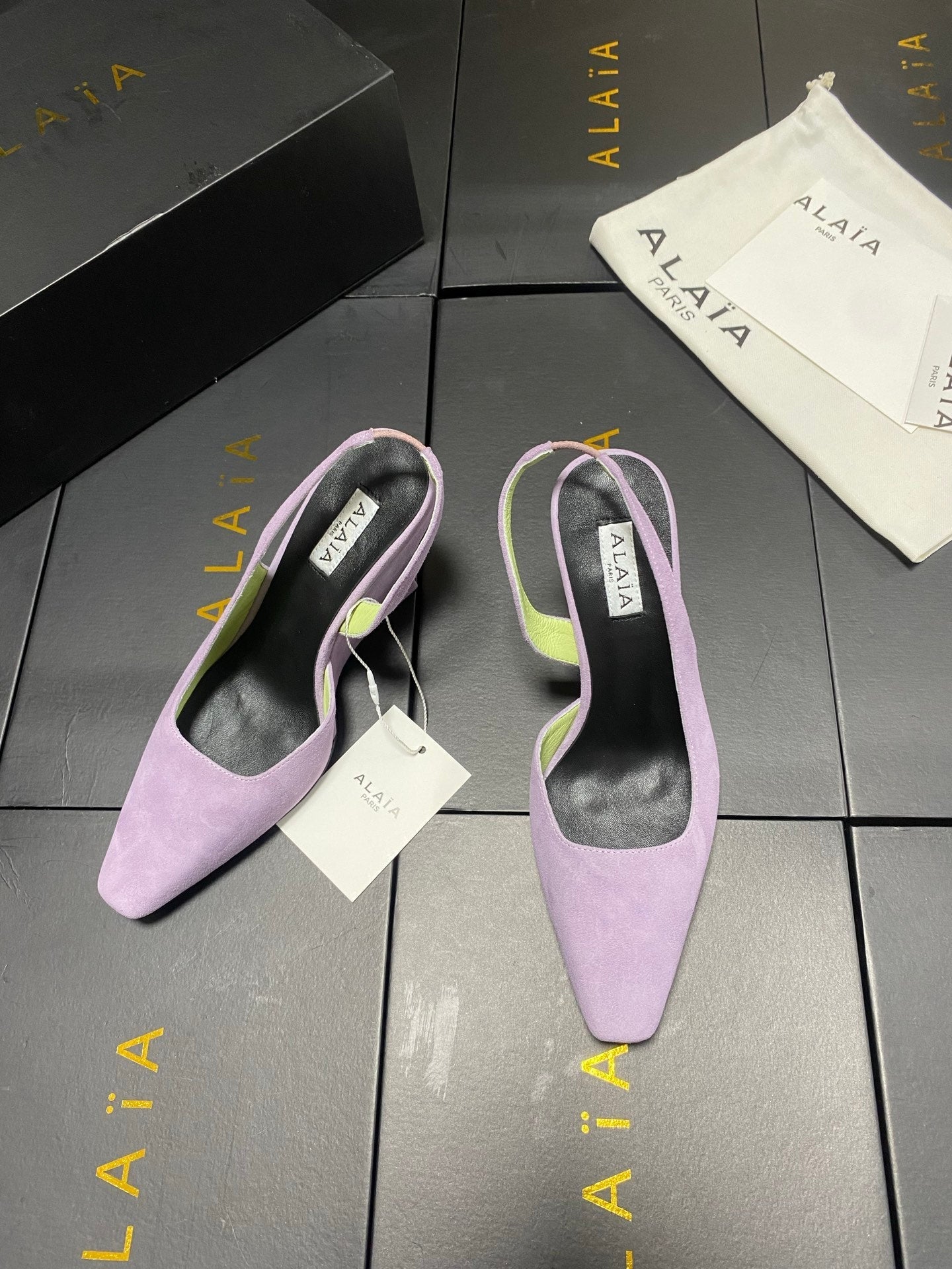 ALAIA 26S WEDGE SLINGBACKS 95 MM IN PASTEL PURPLE SUEDE