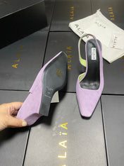 ALAIA 26S WEDGE SLINGBACKS 95 MM IN PASTEL PURPLE SUEDE