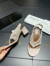 ALAIA 26S MESH THONG HEELS 55 MM IN BEIGE SUEDE