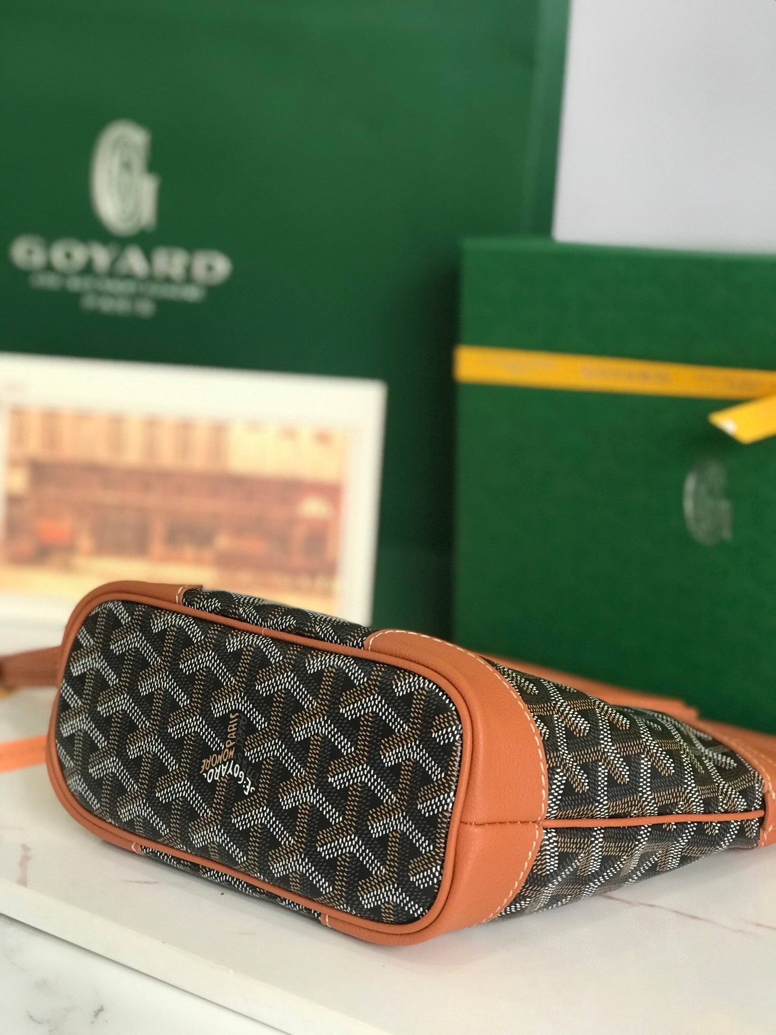 GOYA 26S BELUGA MINI BAG 23MM IN BROWN GOYARDINE CANVAS AND CALFSKIN