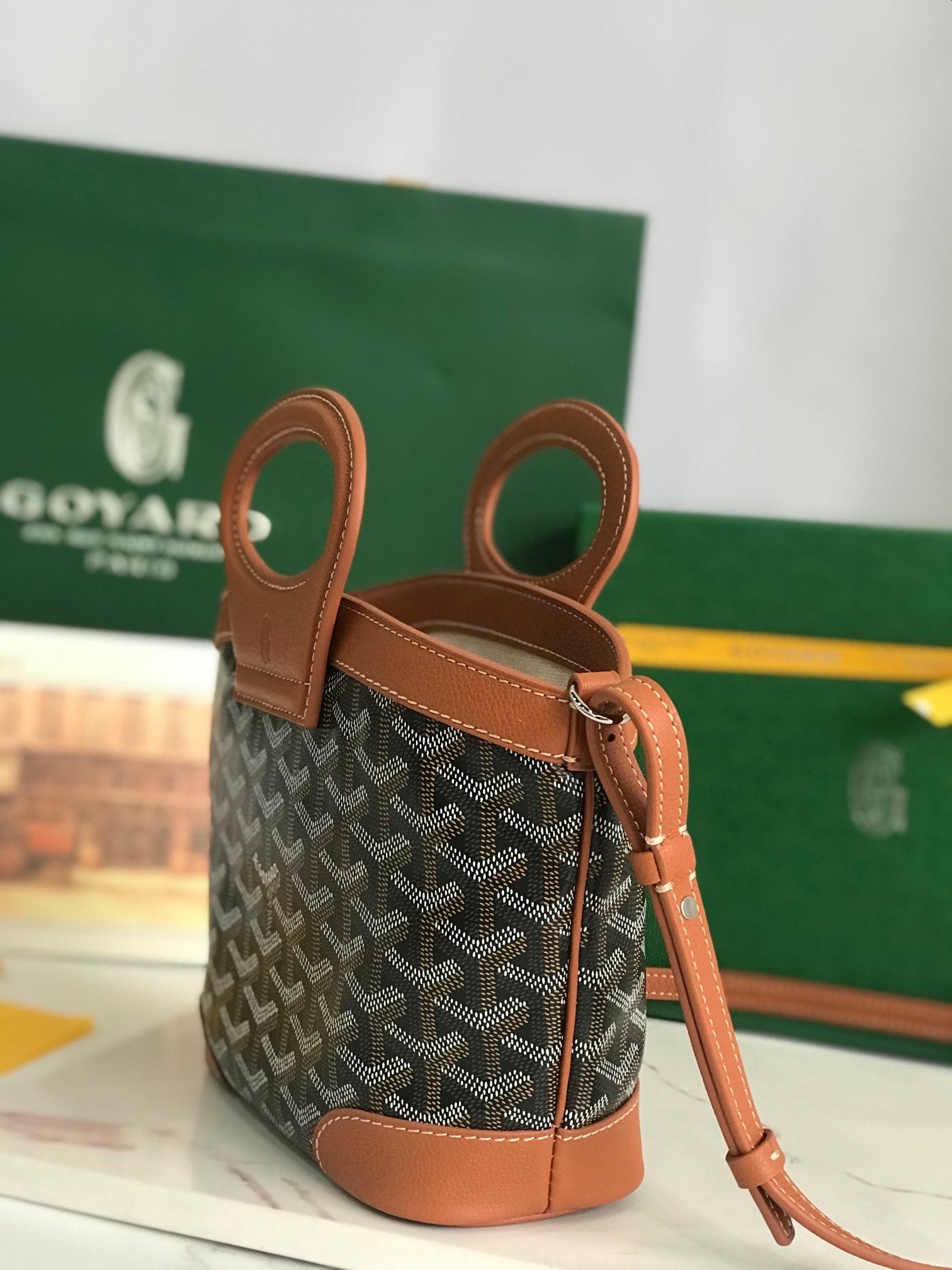 GOYA 26S BELUGA MINI BAG 23MM IN BROWN GOYARDINE CANVAS AND CALFSKIN