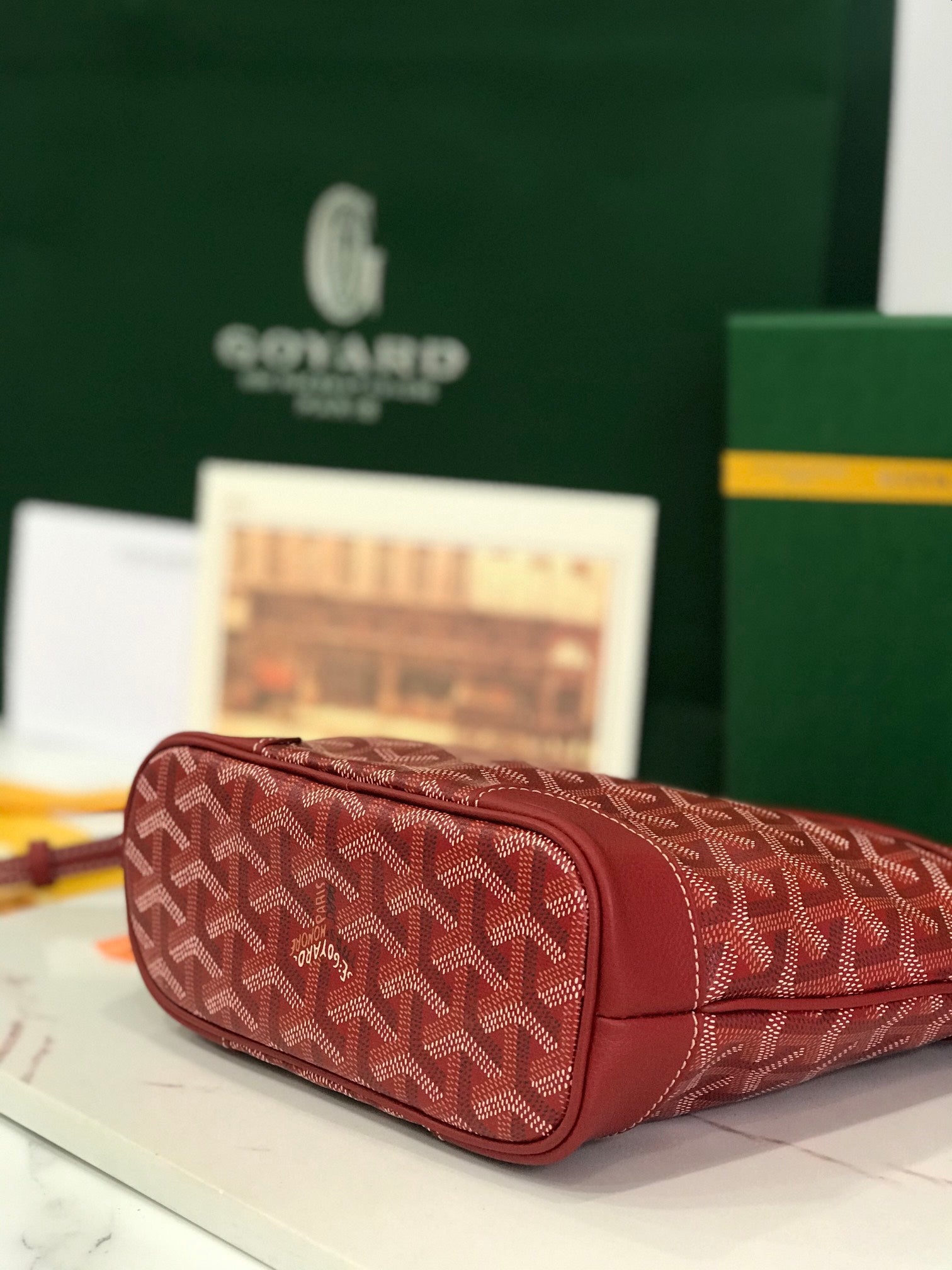 GOYA 26S BELUGA MINI BAG 23MM IN DARK RED GOYARDINE CANVAS AND CALFSKIN