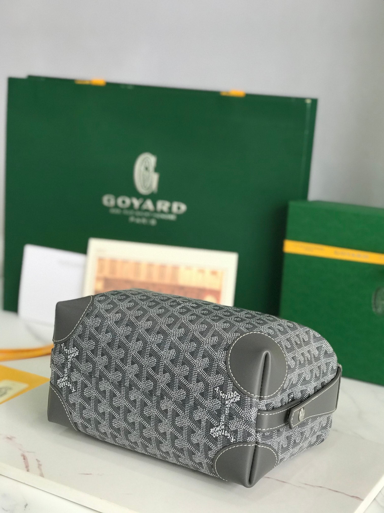GOYA 26S BOEING 25MM IN GREY GOYARDINE CANVAS AND CALFSKIN