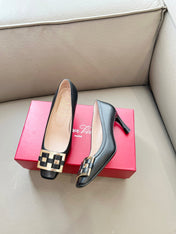 TROMPETTE BALLERINAS PUMPS IN BLACK SHINY CALFSKIN GOLD BUCKLE
