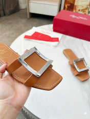 VIV' BY THE SEA MULES IN BRONZE BROWN CALFSKIN SILVER BUCKLE