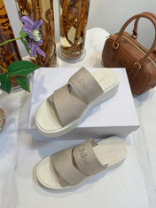 WOODY WEDGE SANDALS IN DOVE GREY CANVAS WITH WHITE RUBBER SOLE