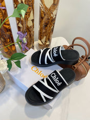 WOODY WEDGE SANDALS IN BLACK MIX WHITE CANVAS WITH RUBBER SOLE