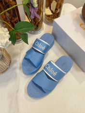 WOODY WEDGE SANDALS IN CERULEAN BLUE CANVAS WITH RUBBER SOLE