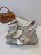 TOM FORD 26S HIGH HEEL SANDALS IN METALLIC SILVER SNAKESKIN CALFSKIN