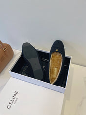 CELINE 26S FLAT SHOES IN BLACK WOOL