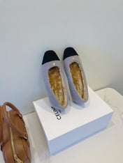 CELINE 26S FLAT SHOES IN GREY AND BLACK WOOL