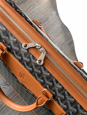 CISALPIN DOCUMENT CASE 39 IN BLACK GOYARDINE CANVAS AND TAN CALFSKIN