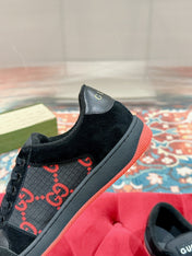 GUCCI 26S SCREENER SNEAKER IN BLACK AND RED GG CANVAS