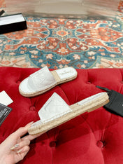 FLAT SLIPPERS IN WHITE LAMBSKIN MIX BEIGE WOVEN