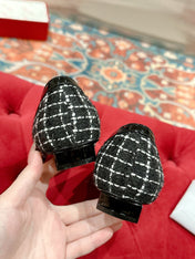 TROMPETTE BALLERINAS IN BLACK TWEED WITH WHITE STRIPES